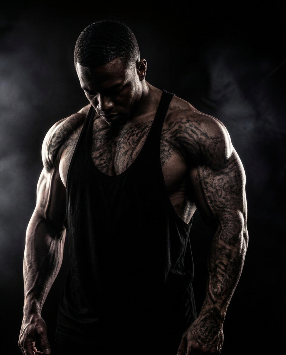 Athlete training in a dark gym